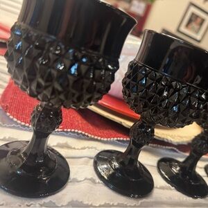 Vintage Rich Black Amethyst Wine Goblets Tiara Cameo Diamond Point 6 Available